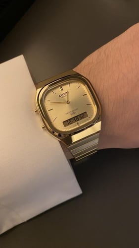 ساعة كاسيو – عرض تناظري ورقمي – مطلي بالذهبي