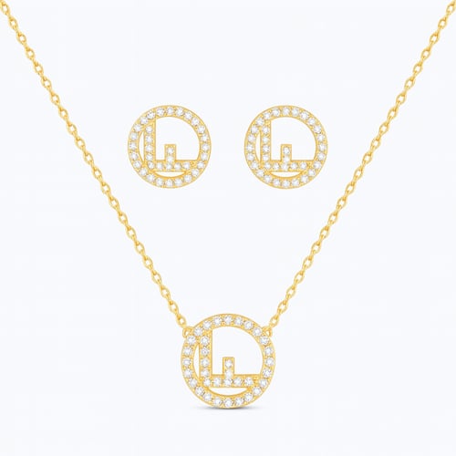 طقم سلسال وحلق نسائي ستيل بفصوص زركون