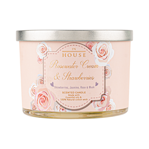 Rosewater Cream & Strawberry Scented Candle 320g
