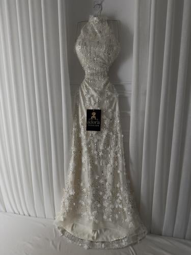 فستان سهره ابيض تطريز كامل