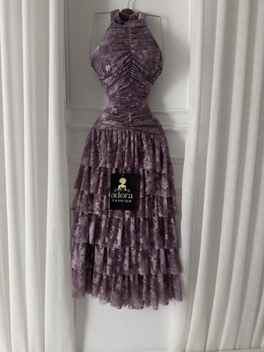 فستان ناعم دنتيل كسر موف