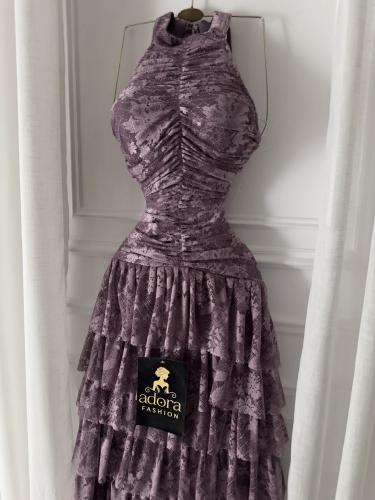 فستان ناعم دنتيل كسر موف