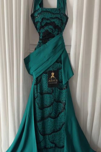 فستان سهره تركواز قصة خصر ناعمه