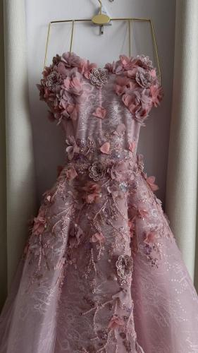 فستان سهره وردي ورد بارز 3D