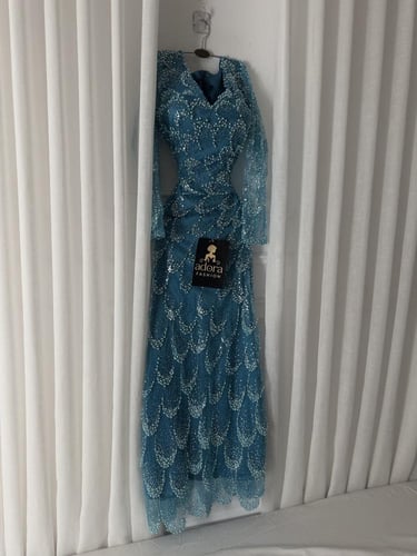 فستان سهره تركواز اكمام