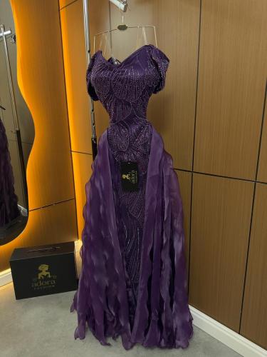 فستان سهرة بنفسجي فاخر بتفاصيل كريستال