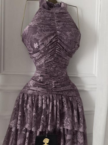 فستان ناعم دنتيل كسر موف