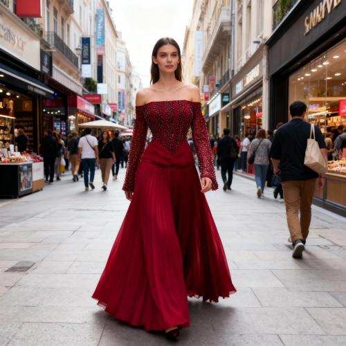 فستان سهرة عودي اكمام منفصلة