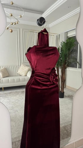 فستان سهره مخمل لون عودي