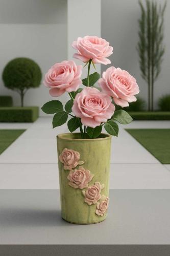 "Aristocratic Rose" Vase – White and Pale Green Ce...