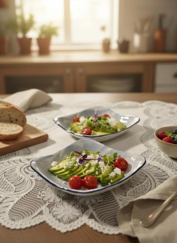 “Marble Sky” Square Plate Set – Marble Luxury with Handcrafted Artistry & Interlocking Design