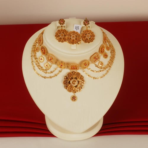 طقم خناق عيار 21 تصميم فقيش الوزن 44.86 جم