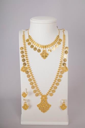 طقم سيتمي مع الخناقي ذهب تصميم بحريني عيار 21 الوز...