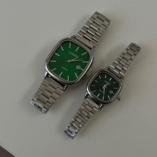 ساعة كاسيو رجالي و نسائي - اسود ميناء اخضر