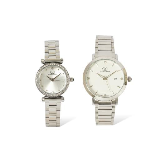 ساعات كبل نسائي ورجالي - فضي ميناء ابيض