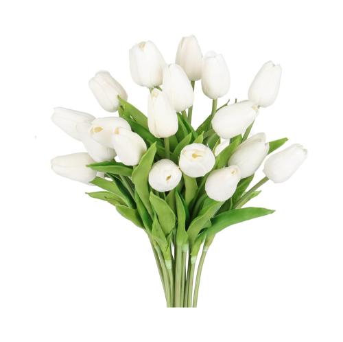Artificial Tulip Flowers Decorative Elegant White Fake Flowers for Decoration (Pack of 10 Tulip Flowers)