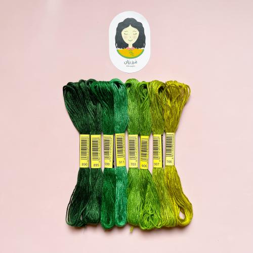 مجموعة خيوط درجات الأخضر