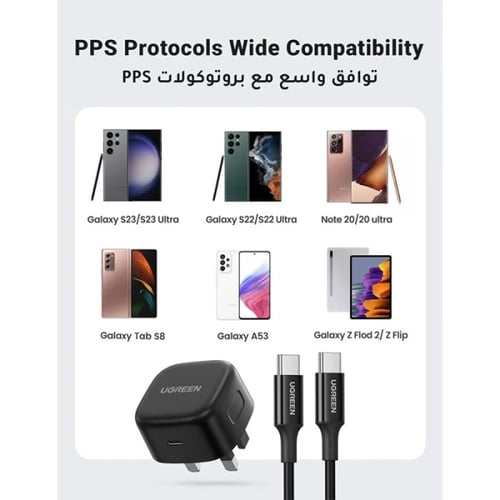 يوجرين -شاحن جداري بمنفذ USB-C بقوة 25 واط مع سلك...