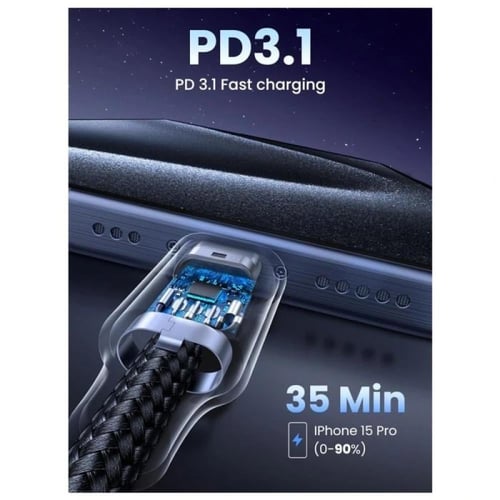 يوجرين -سلك شاحن سريع من USB-C إلى USB-C مظفر بطول...