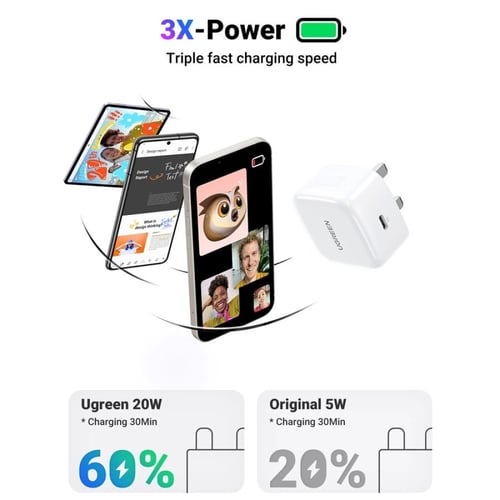 يوقرين | شاحن جداري بمنفذ USB-C وبقوة 20 واط