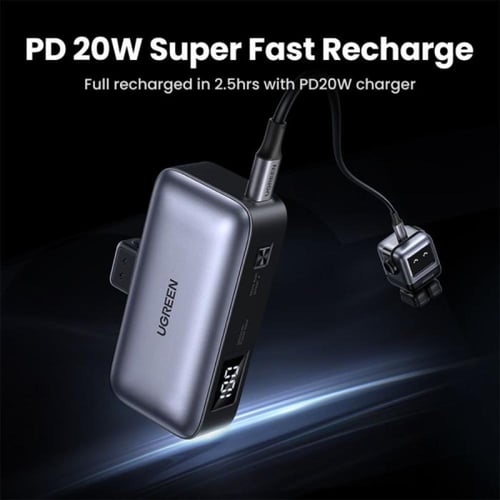 يوجرين - شاحن متنقل بـUSB-C مدمج ومنفذ USB-C بسعة...