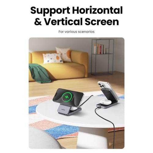 يوجرين - شاحن لاسلكي 2 في 1 بمنصتين شحن وقابل للطي...