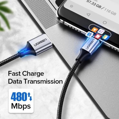 يوجرين -سلك شاحن من USB إلى USB-C مضفر بطول 2 م -...