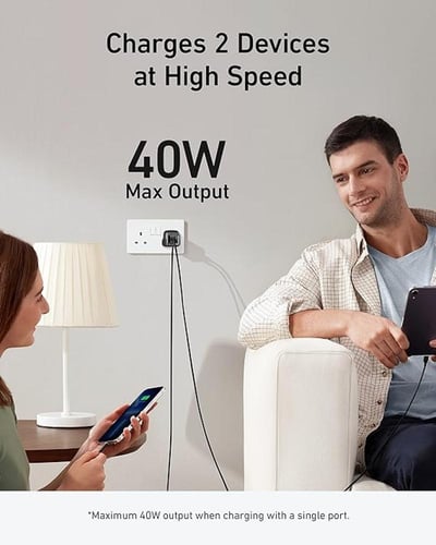 انكر | رأس شاحن نانو برو بقوة 40 واط بمنفذين تايب...