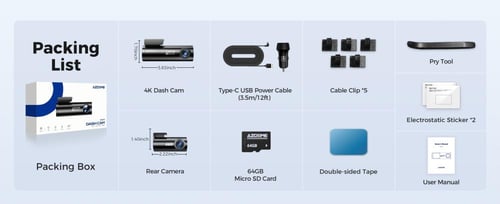 داش كام AZDOME M300S - أمامي وخلفي 4K , مدمجة بتطب...