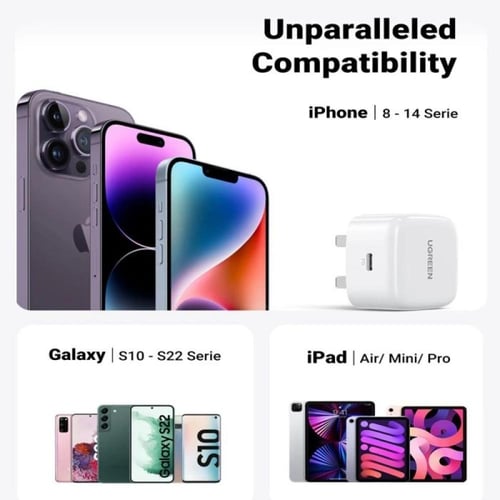 يوجرين - شاحن جداري بمنفذ PD شحن سريع بقوة 20 واط...