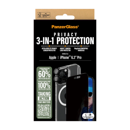 بانزر جلاس- بكج حماية SAFE 3 في 1 ايفون 16 برو - ش...