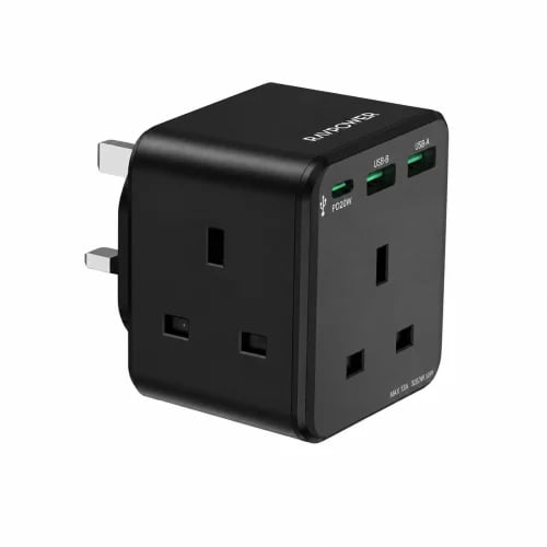 راف باور - شاحن جداري 20 واط بـ3 منافذ USB و3 فيش...