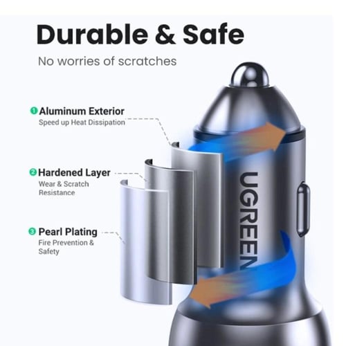 يوجرين - شاحن سيارة بمنفذين PD وبمجموع القوة 40 وا...