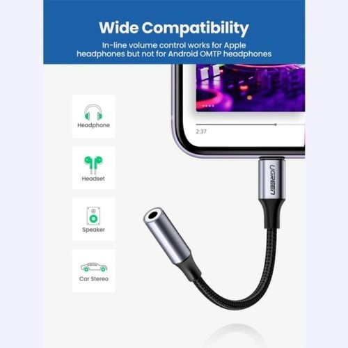 يوجرين - وصلة سماعة للآيفون إلى 3.0 مم منفذ سماعة...