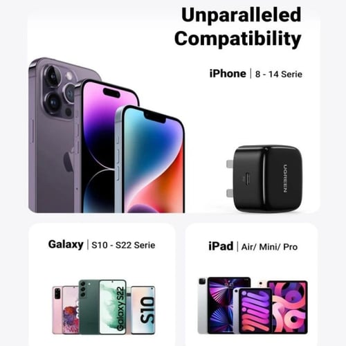 يوجرين - شاحن جداري بمنفذ PD شحن سريع بقوة 20 واط...