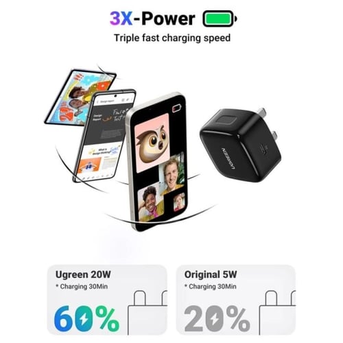يوجرين - شاحن جداري بمنفذ PD شحن سريع بقوة 20 واط...