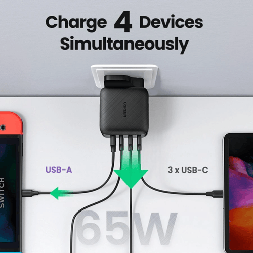 يوقرين | شاحن جداري بقوة 65 واط بثلاث منافذ PD وبم...