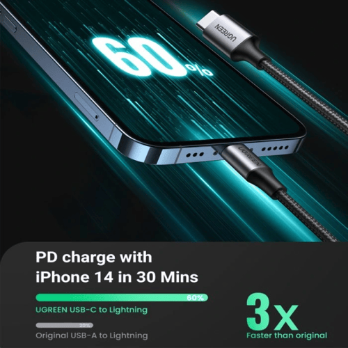 يوجرين -سلك شاحن نايلون مظفر USB-C إلى آيفون بطول...