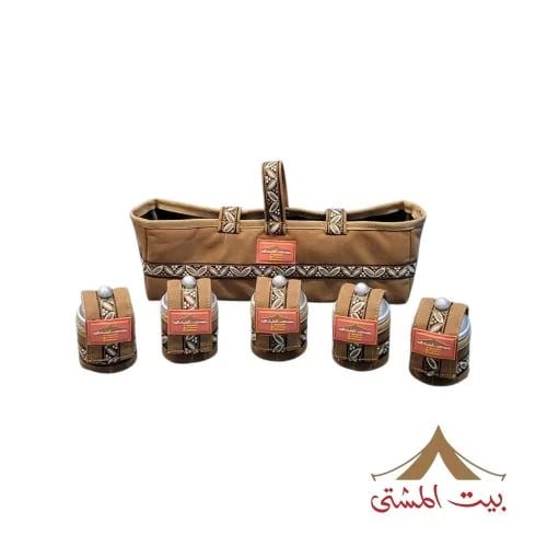 خمس علب عدن صغيرة ملبسة مع شنطة