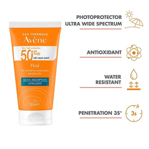 سائل واقي شمس بعامل حماية +50 من افين 50 مل