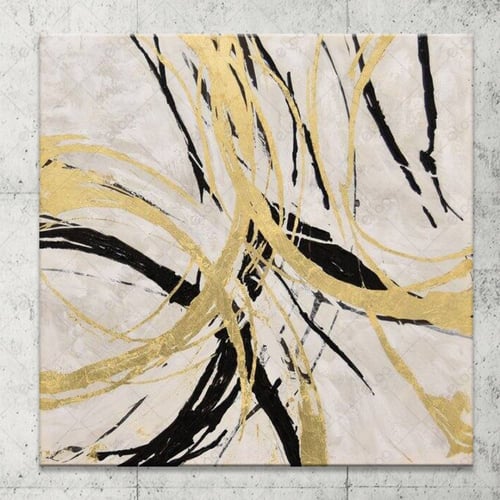 لوحات جدارية فن تجريدي ذهبي وأسود