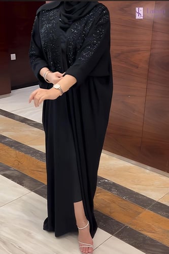 عباية نص بشت شك يدوي اسود - لتين ستور