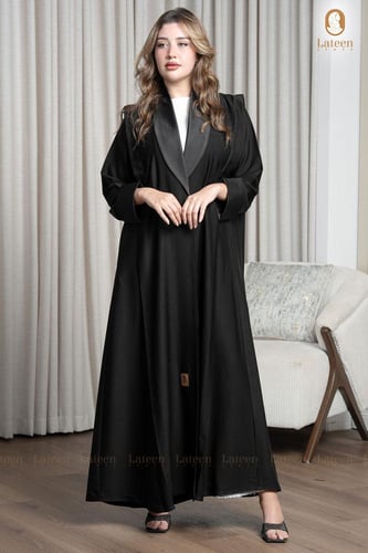 عباية بليزراسود ستان اسود بجيوب مخفية - لتين