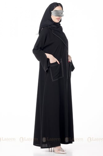 عباية بجيوب وياقة رسميه مخططه - لتين