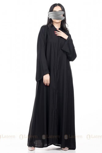 عباية عملية سوداء سادة - لتين