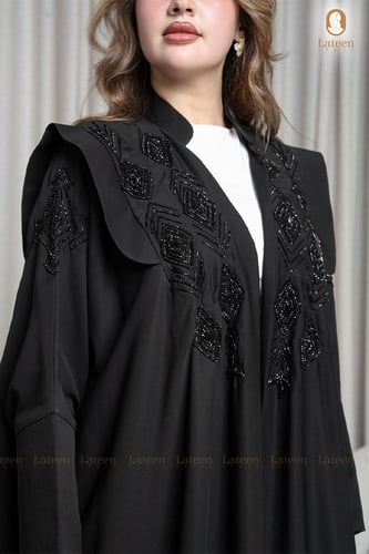 عباية مشلح سوداء مطرزة شك يدوي فاخر - لتين