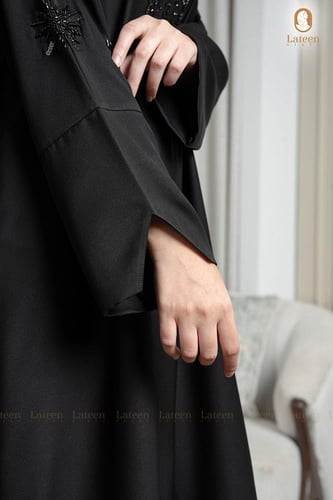 عباية مناسبات مطرزة شك يدوي اسود فاخر - لتين