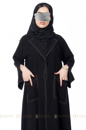 عباية بجيوب وياقة رسميه مخططه - لتين