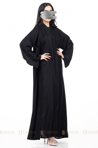 عباية عملية سوداء سادة - لتين