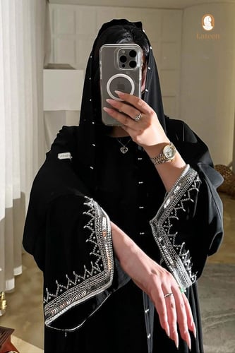 عباية كريب ملكي شك يدوي فاخر - لتين